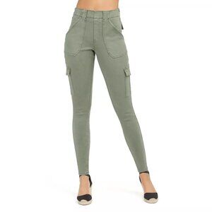 Spanx Size M Sage Green Cotton Rayon Blend Stretch Twill Ankle Cargo Pants